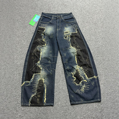 Damage Paint Graphic Wide Leg Denim Jeans WN28083
