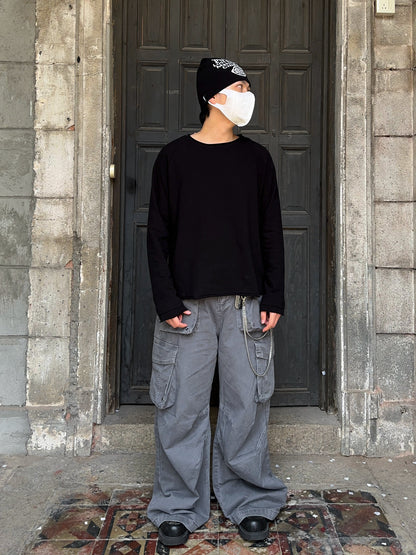 Raw Edge Oversize Long Sleeve T-Shirt WN24395