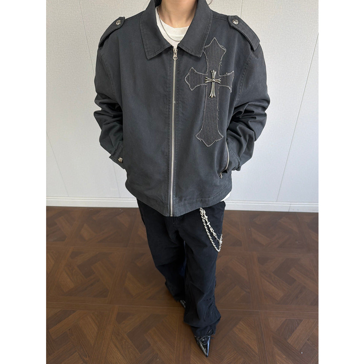 Cross Washed Workwear Zipper Jacket WN23035