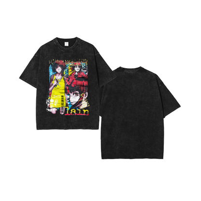 Cartoon Girl Print Washed Short Sleeve T-Shirt WN16269