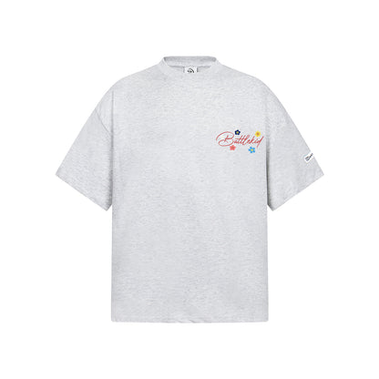 Flower Embroidery Handwritten Letter Short Sleeve T-Shirt WN26921