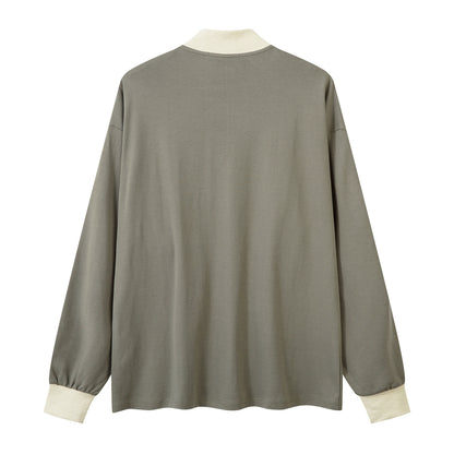 Half Zipper High-Neck Stripe Letter Print Long Sleeve T-Shirt WN26871