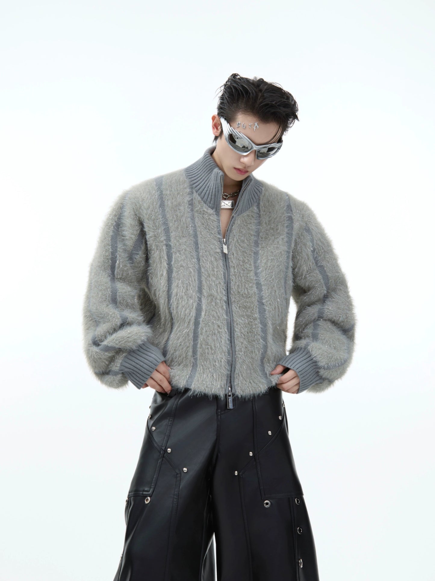 High-Neck Fake Fur Knit Short Jacket WN9865