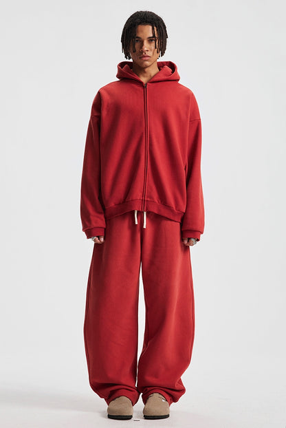 Fleece Lining Side Pocket Zipper Hoodie & Fleece Lining Wide Leg Sweatpants Setup WN23114
