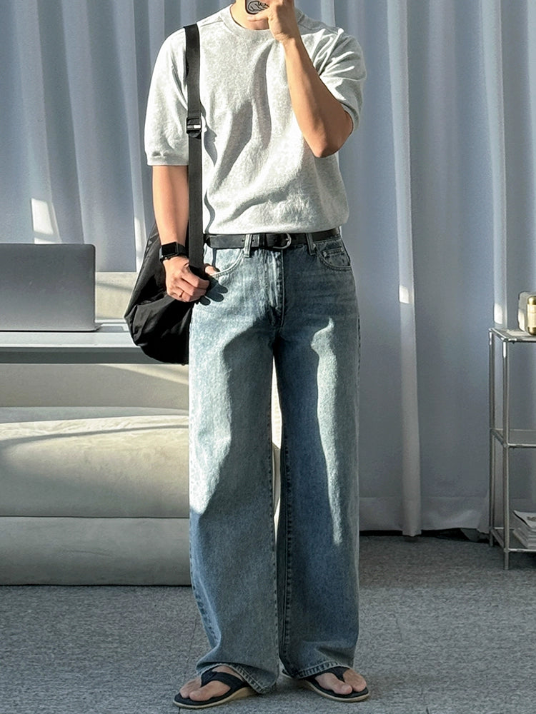 Solid Color Knit Short Sleeve T-Shirt WN20301