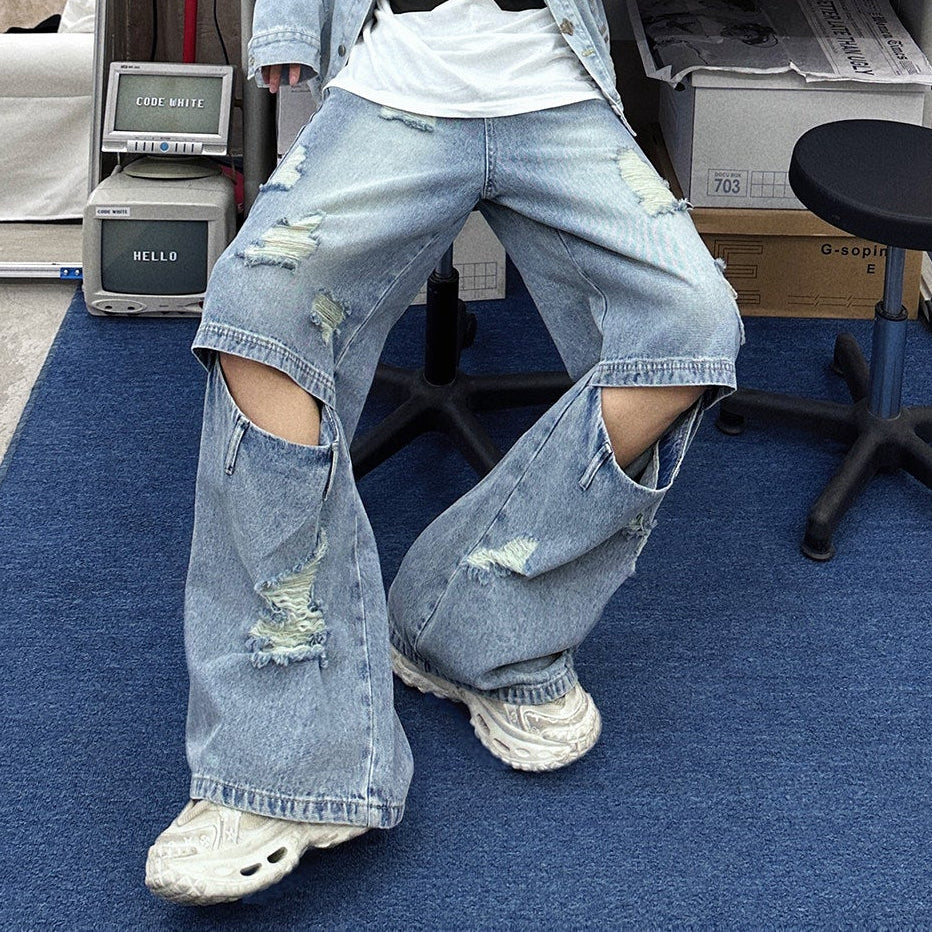 Damage Straight Denim Jeans WN25130