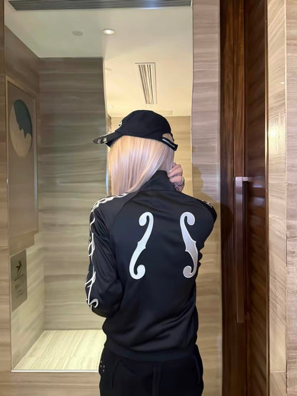 Raglan Music Note Graphic Print Zipper Jacket WN27205
