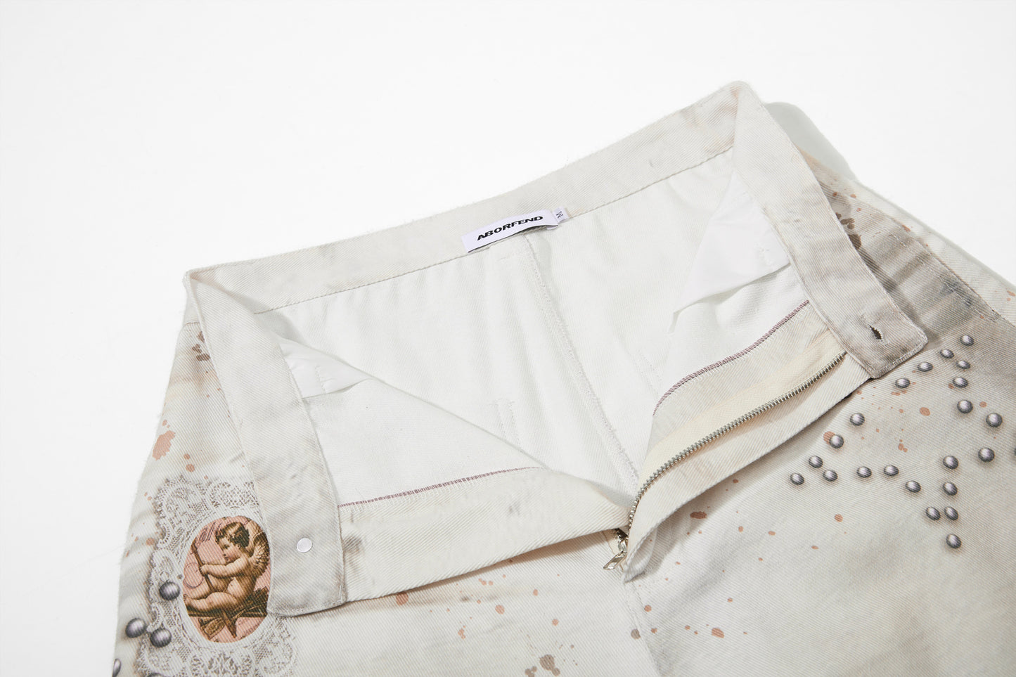 Studs Paint Wing Wide Leg Denim Jeans WN25752