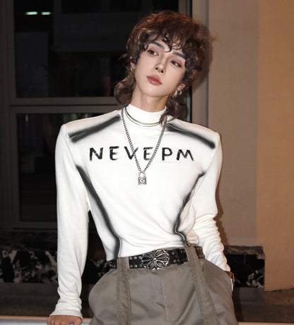 Letter High-Neck Knit Sweater WN25105
