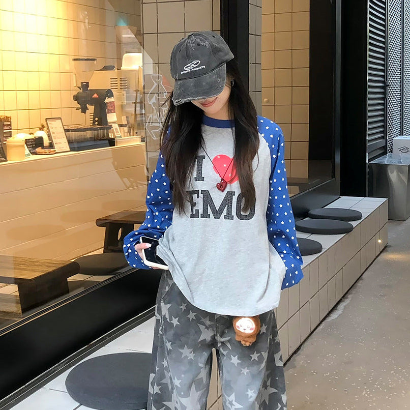 Graphic Letter Polka Dot Print Long Sleeve T-Shirt WN25397