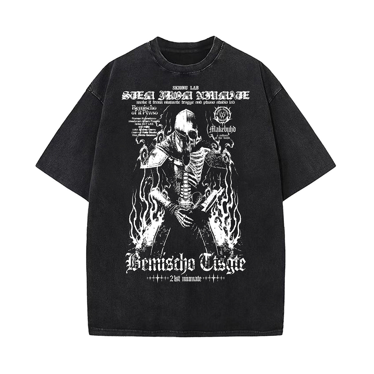 Washed Skeleton Art Graphic Short Sleeve T-Shirt WN26966