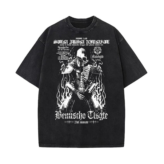 Washed Skeleton Art Graphic Short Sleeve T-Shirt WN26966