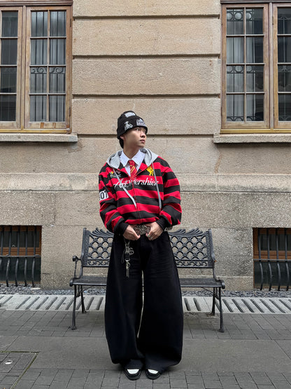 Stripe Graphic Logo Oversize Zipper Hoodie WN24403