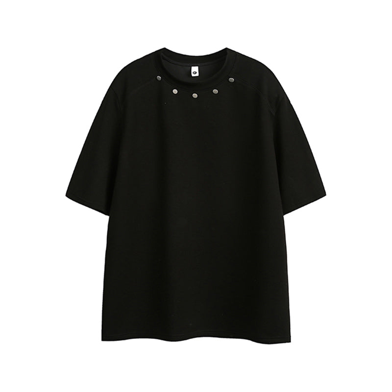 Metal Button Oversize Short Sleeve T-Shirt WN15665