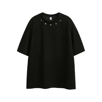 Metal Button Oversize Short Sleeve T-Shirt WN15665