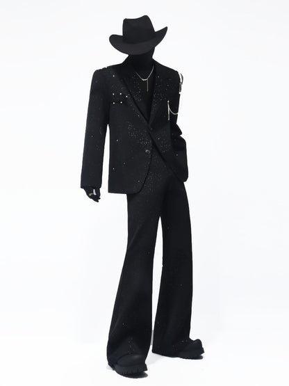 Studs Decor Tailored Jacket & Studs Flare Trousers Setup WN23720