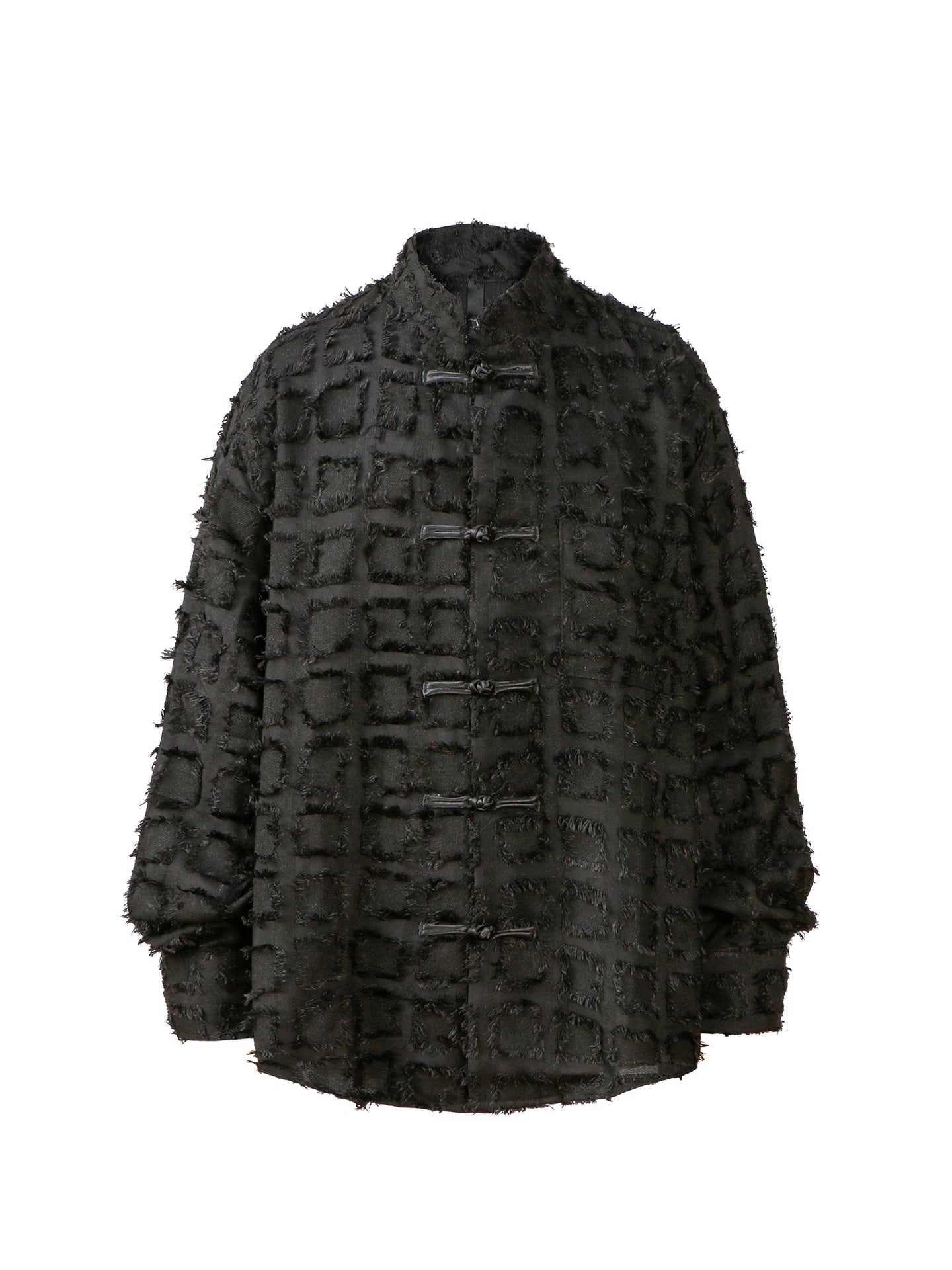 Jacquard High-Neck Frog-Button Oversize Long Sleeve Shirt WN26311