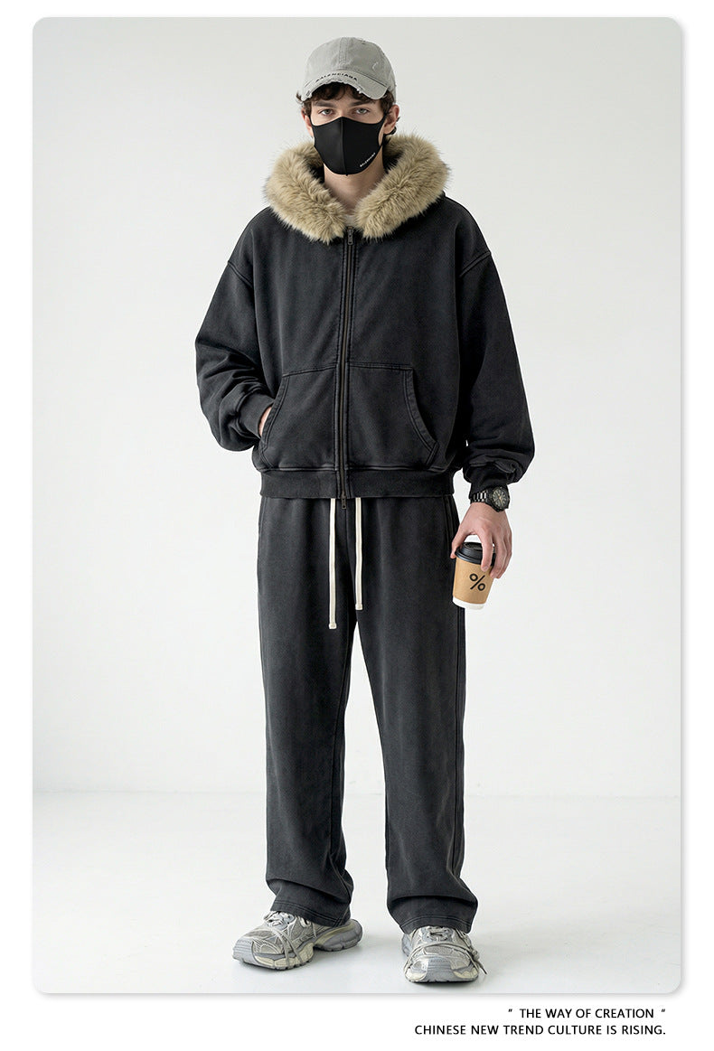 Fake Fur Collar Fleece Lining Zipper Hoodie WN23118