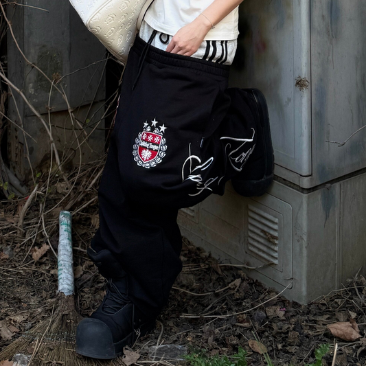 Double Waist Wide Leg Badge Sweatpants WN26653