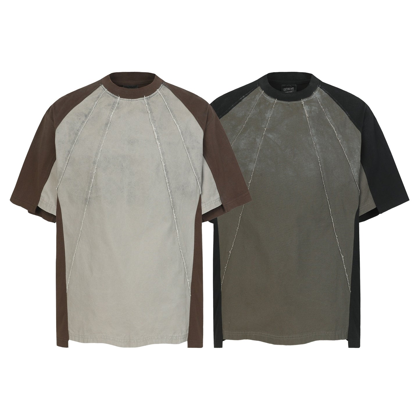 Washed Raw-Edge Splice Short Sleeve T-Shirt WN25743