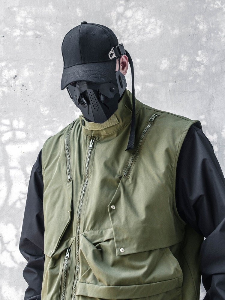 Patchwork Zipper Utility Tactical Short Vest WN22515