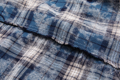 Plaid Washed Fringe Long Sleeve Shirt WN25379