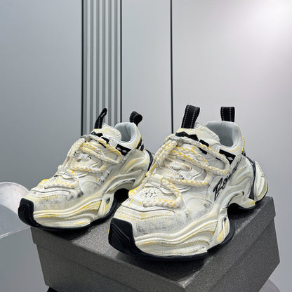 Washed Graffiti Print Chunky Sole Sneakers WN24636