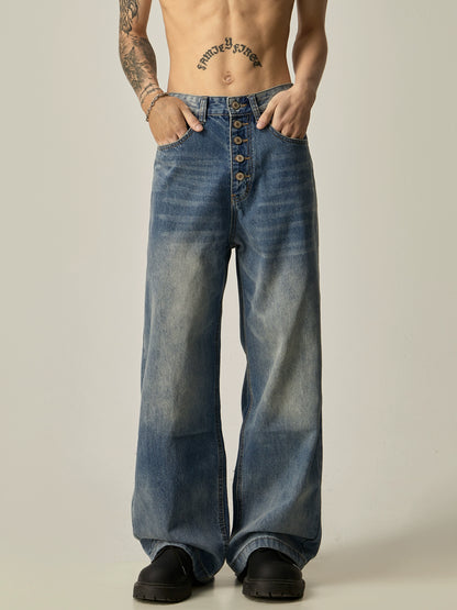 Washed Straight Leg Denim Jeans WN8972