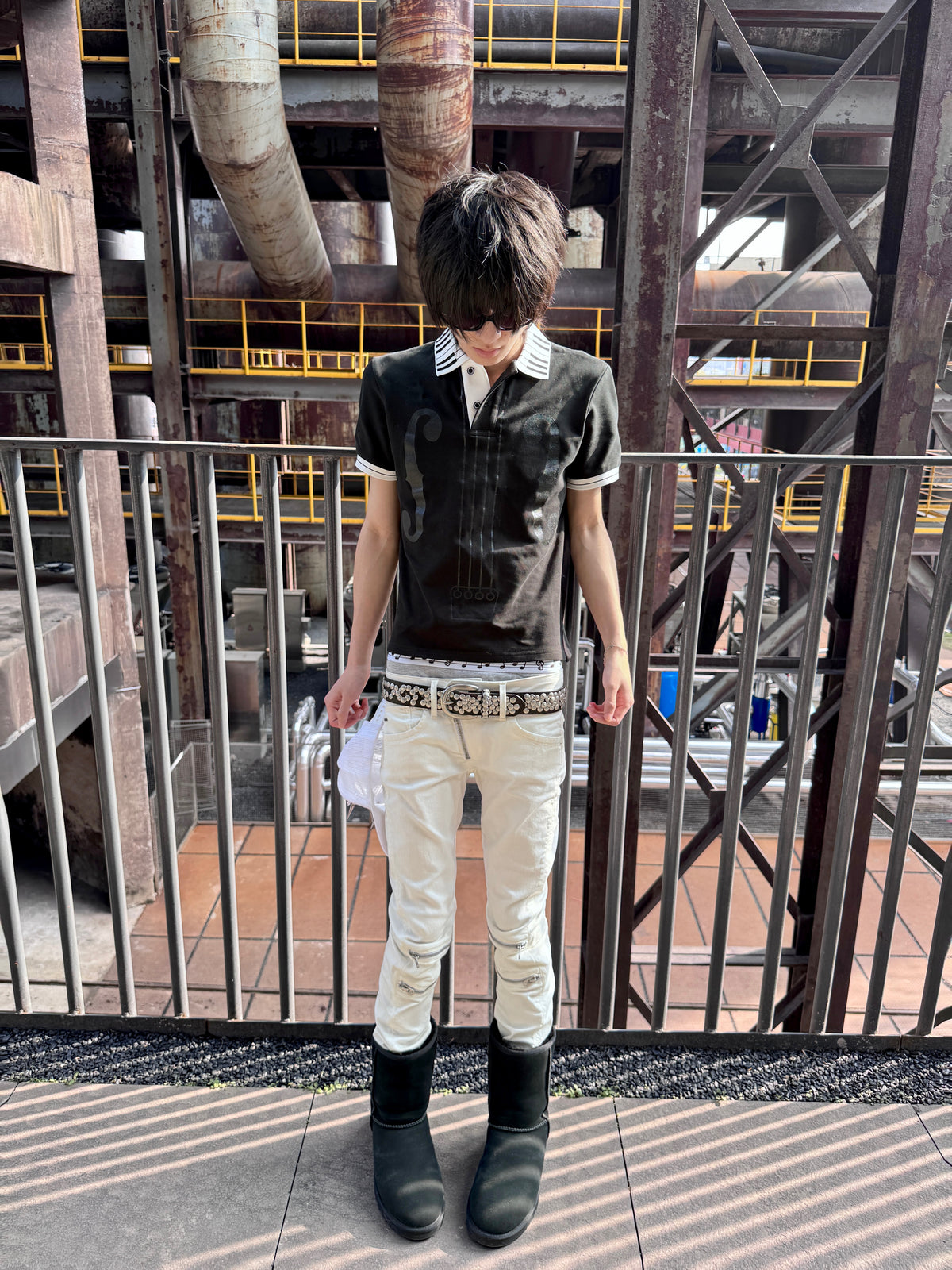 Musical Symbol Contrast Collar Short Sleeve Polo Shirt WN27243