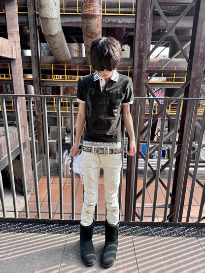 Musical Symbol Contrast Collar Short Sleeve Polo Shirt WN27243