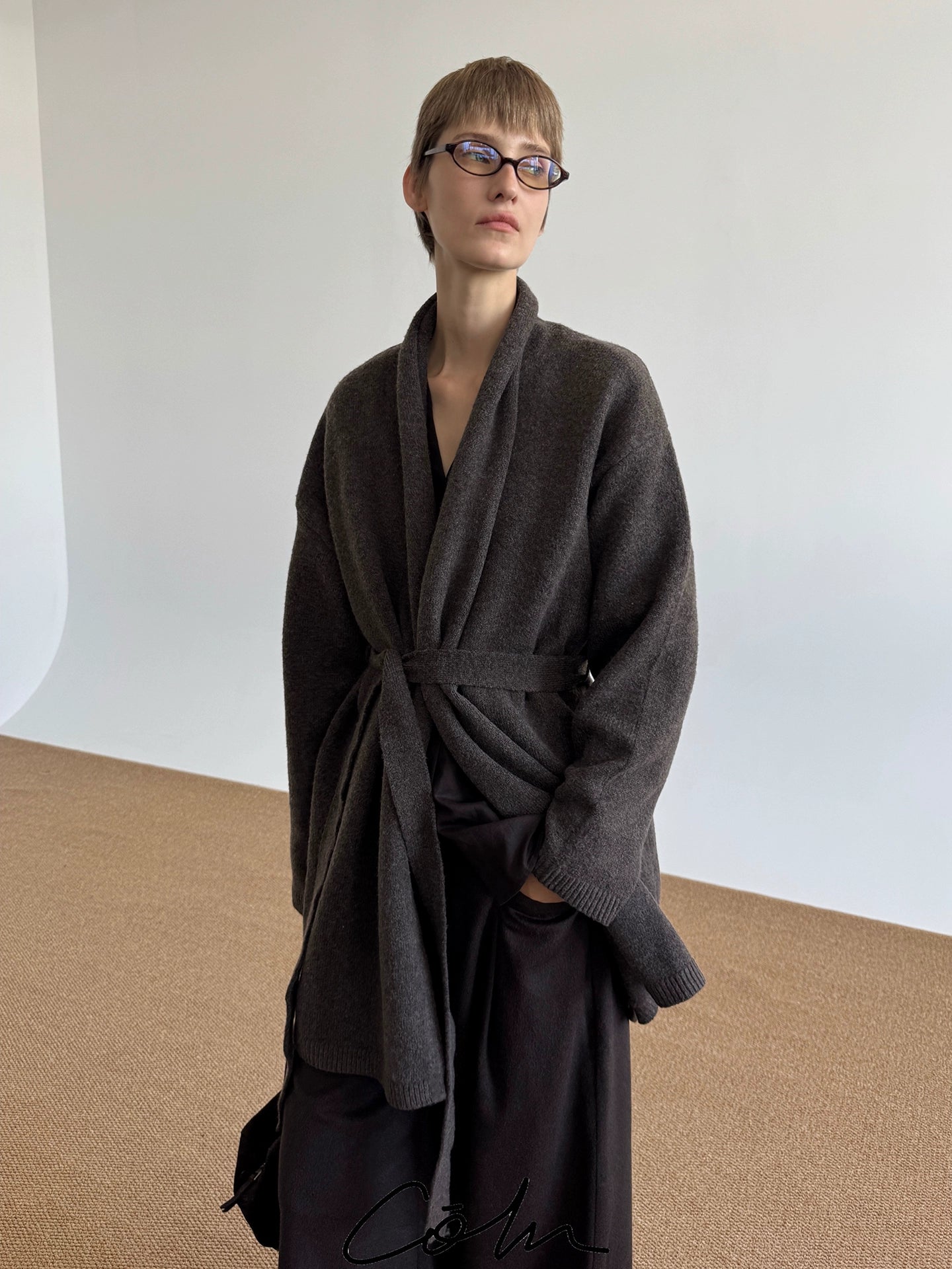 Belted Knit Plain Cardigan WN21508