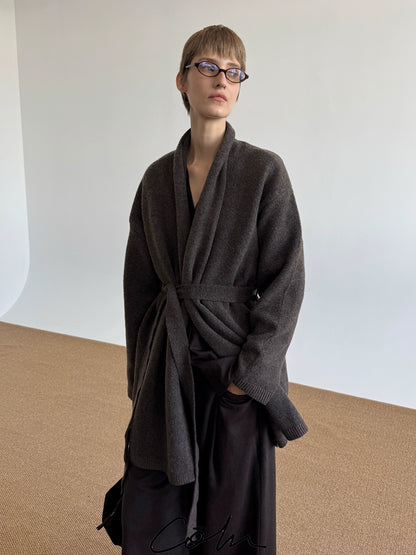 Belted Knit Plain Cardigan WN21508