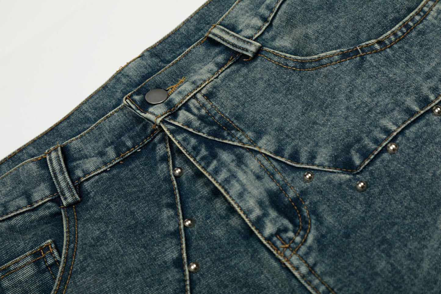 Star Patch Rivet Wide Leg Denim Jeans WN25585