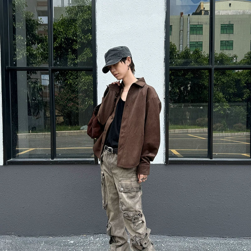 Suede Oversize Long Sleeve Shirt Jacket WN21171