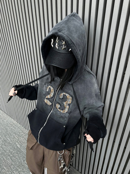 Gradient Wash Zipper Short Length Oversize Hoodie WN24228