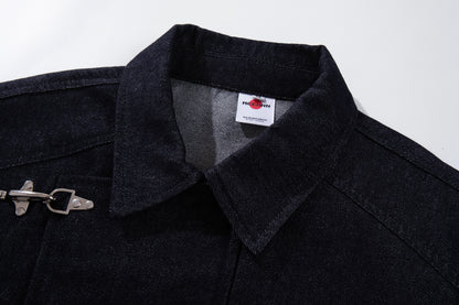 Washed Raw Denim Metal Buckle Jacket & Wide Leg Denim Jeans Setup WN23048