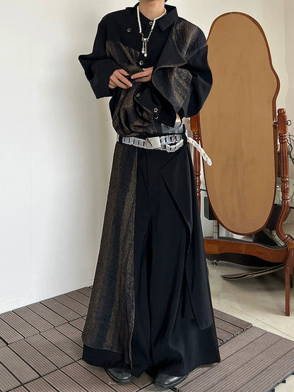 Asymmetrical Patchwork Wide Leg Trousers WN19940