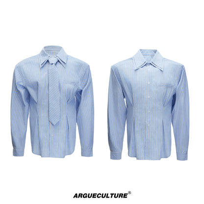 Striped Shoulder-pad Double Tie Design Oversize Shirt WN22678
