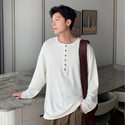 Wrinkle-Free Henry Neck Long Sleeve T-Shirt WN20476