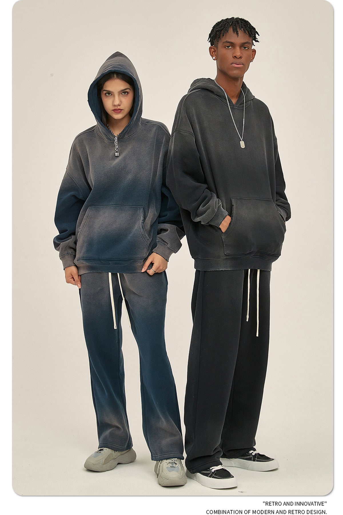 Fleece Lining Spray-dye Damage Oversize Hoodie WN9969-K