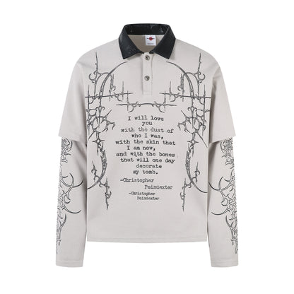 Dark Print Fake Layered Waffle Long Sleeve Polo T-Shirt WN24207