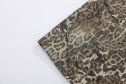 Leopard Print Multi-Pocket Wide Leg Half Pants WN25827