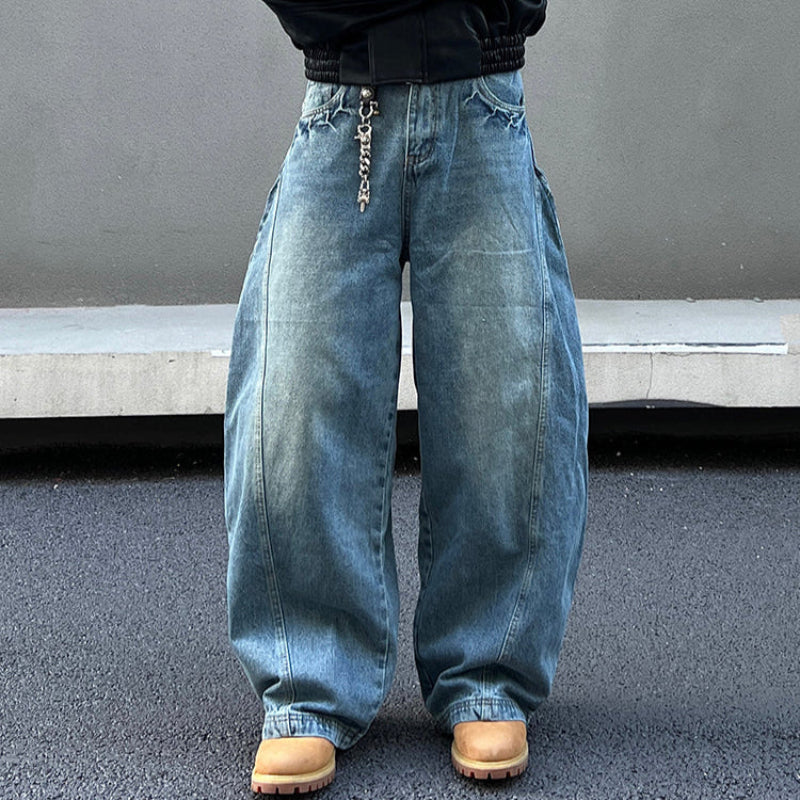 Wide Leg Curved Denim Jeans WN19383