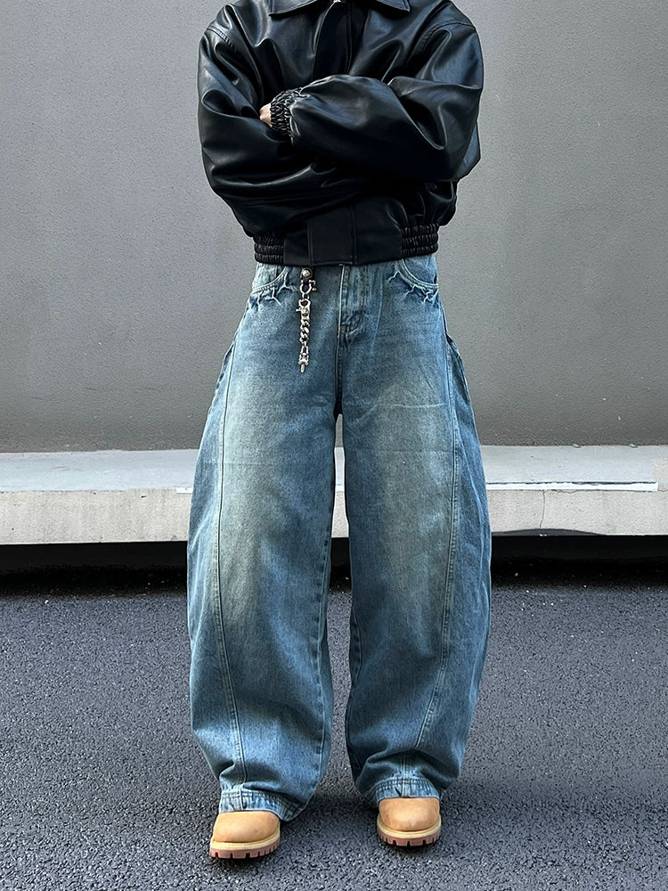 Wide Leg Curved Denim Jeans WN19383