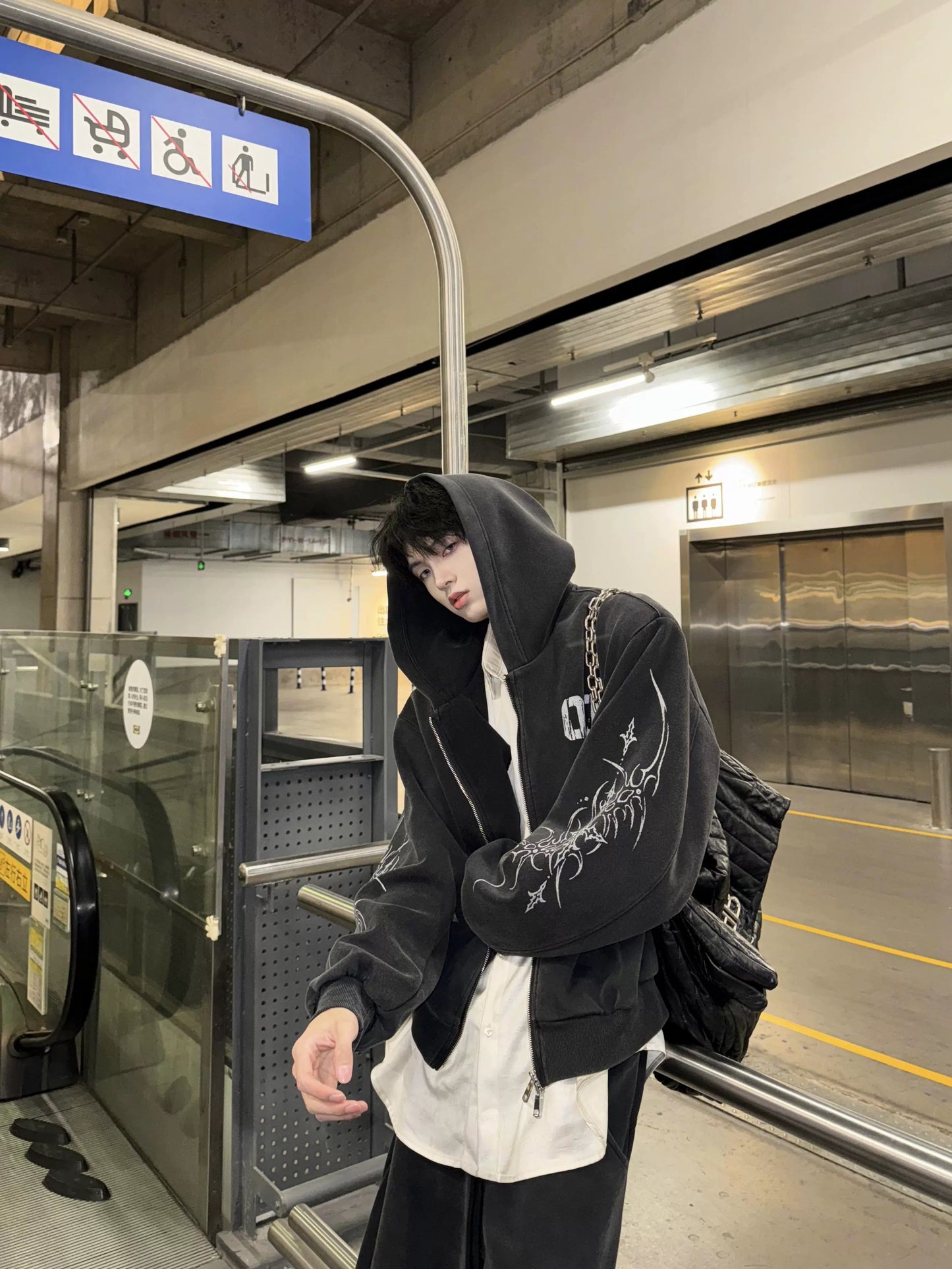 Hand Paint Oversize Zipper Hoodie & Wide-leg Sweatpants Setup WN20729