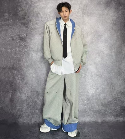 Deconstructed Structured Heavyweight Hooded Jacket & Wide Leg Pants Setup WN27845