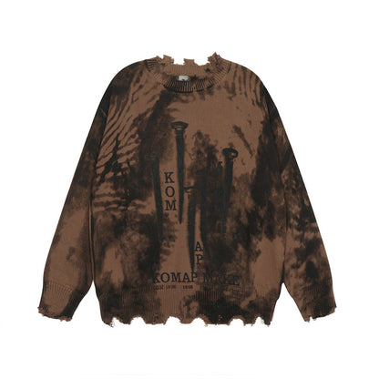 Tie-Dye Damage Hem Oversize Knit Sweater WN11155