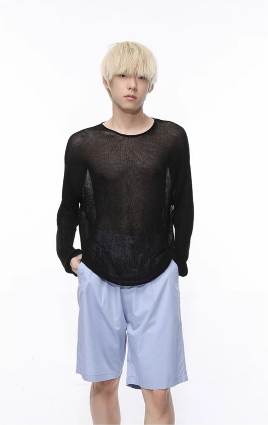 Sheer Mesh Long Sleeve Knit T-shirt WN7473