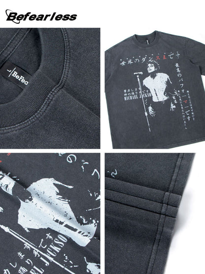 Washed Singer Graphic Oversize Short Sleeve T-Shirt WN26377