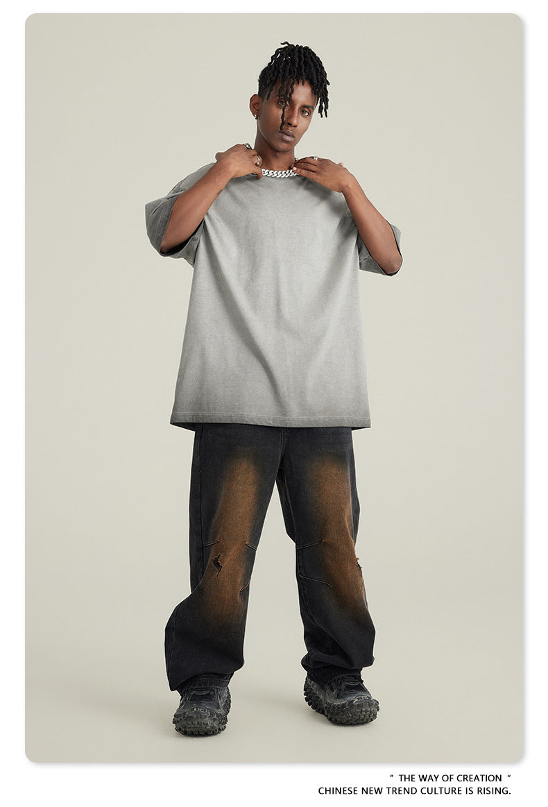 Washed Gradient Pure Cotton Sleeveless T-Shirt WN6075